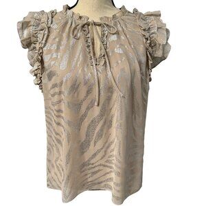 White House Black Market Black & Silver Metallic V-Neck Sweater Size XS